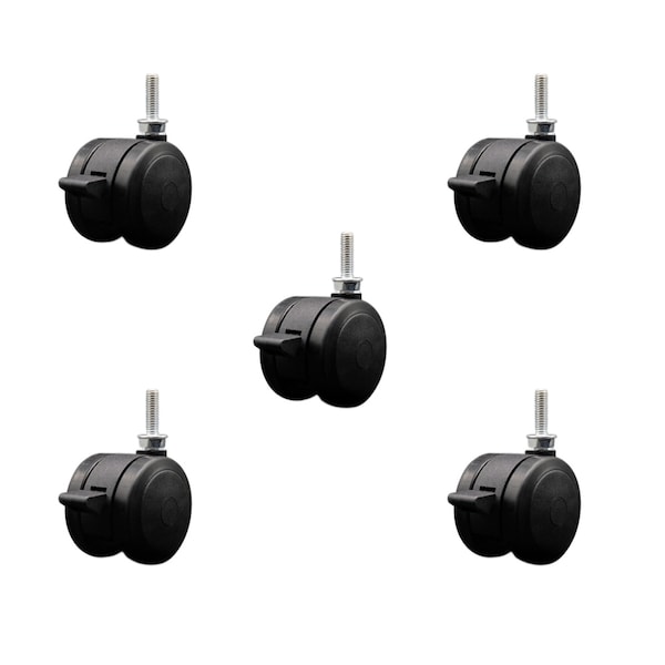 Service Caster 2'' Black Floor Safe Twin Wheel Casters with Brakes 5/16 Thread Stem, 5PK SCC-TS02S50-TPR-BLK-B-5161810-5 - main